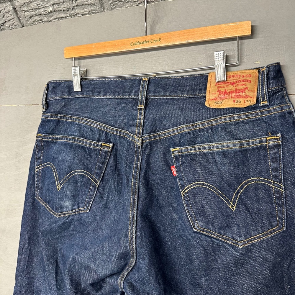 Levis 505 Regular Fit Dark Indigo Blue Straight Leg Denim Jeans‎ Mens 36x29